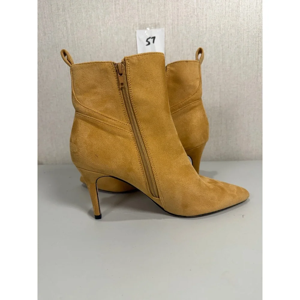 Coutgo Womens Mustard Yellow Faux Suede Pointed Toe Stiletto Ankle Boots Size 9